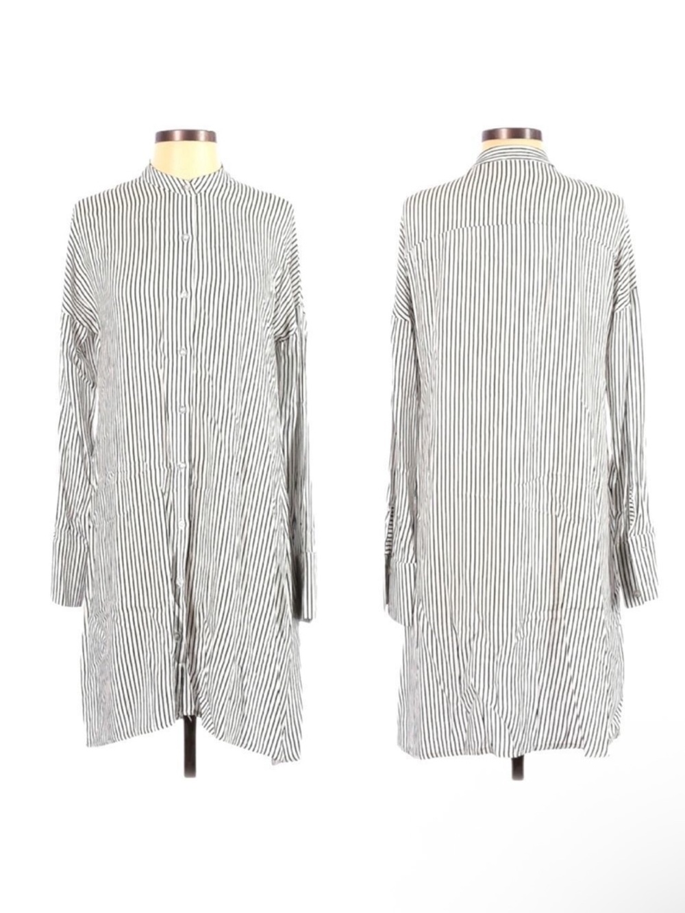 I AM Striped Banded Collar Shirt Dress S